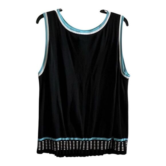 Grace Dane Lewis Sleeveless Stretch Sweater Tank Womens 3X Black Blue White Trim - Picture 1 of 6